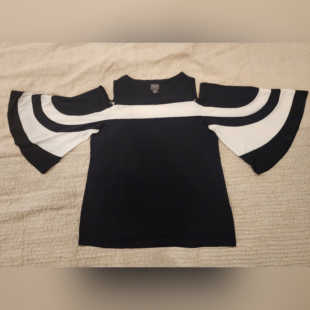 Chico's Black and White Cold Shoulder Top